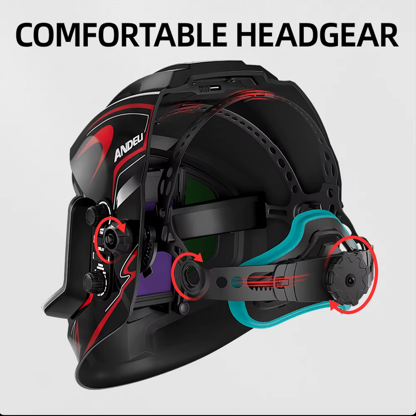 ANDELI Schweißhelm – Panorama-180°-Sicht 10 x 9,5 cm, 4x LED-Beleuchtung
