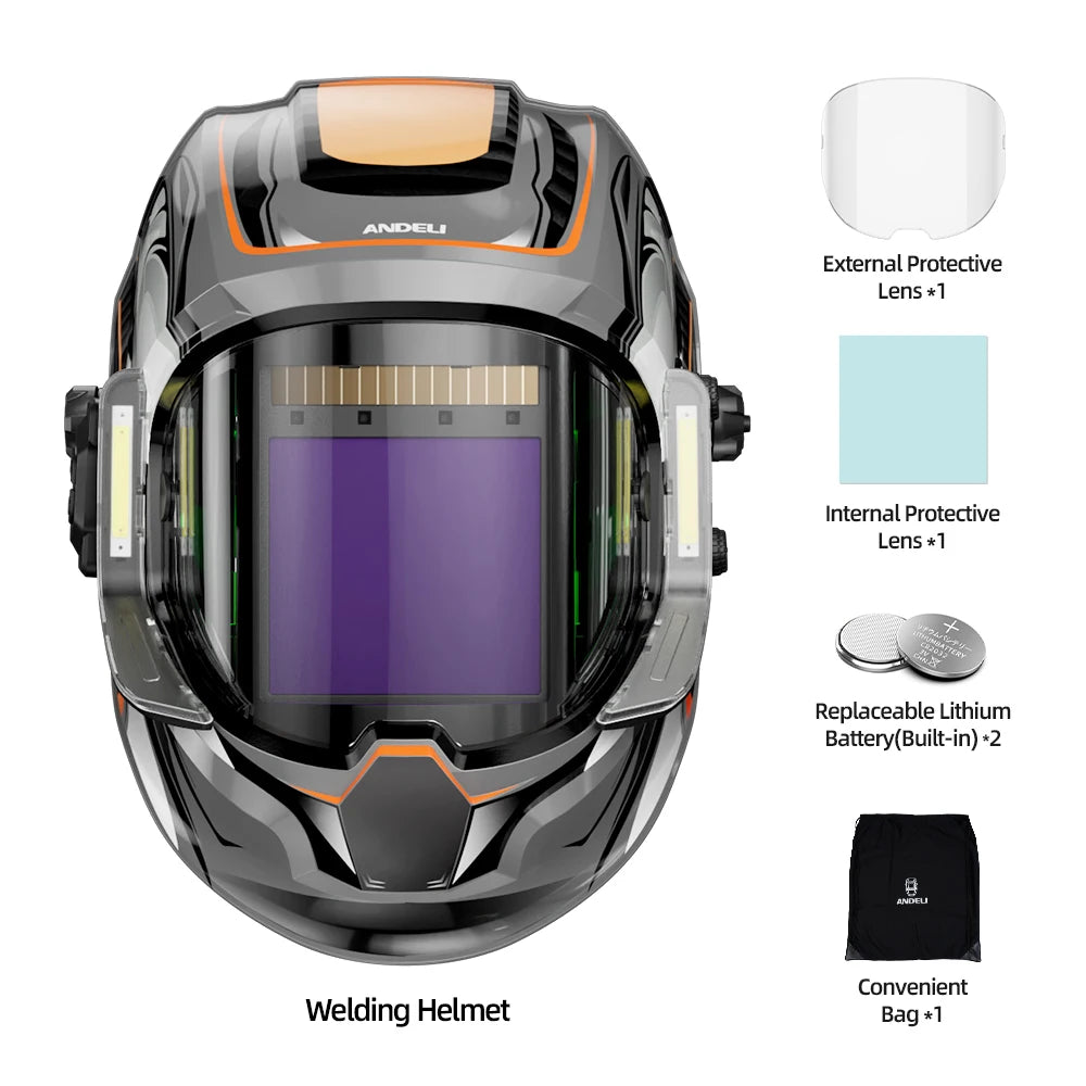 ANDELI Schweißhelm – Panorama-180°-Sicht 10 x 9,5 cm, 2x LED-Beleuchtung