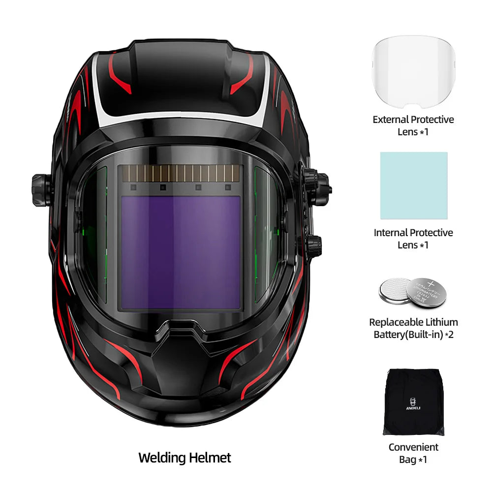 ANDELI Schweißhelm – Panorama-180°-Sicht 10 x 9,5 cm, 2x LED-Beleuchtung