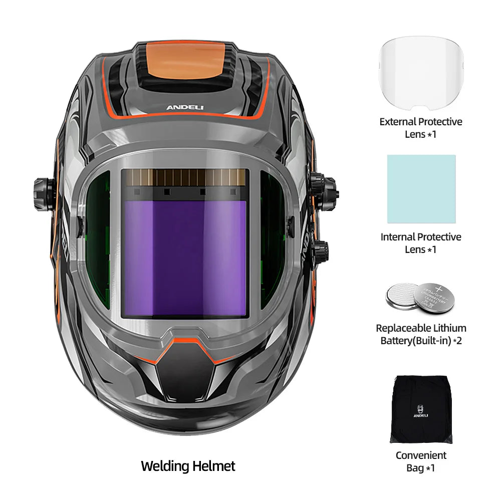 ANDELI Schweißhelm – Panorama-180°-Sicht 10 x 9,5 cm, 2x LED-Beleuchtung