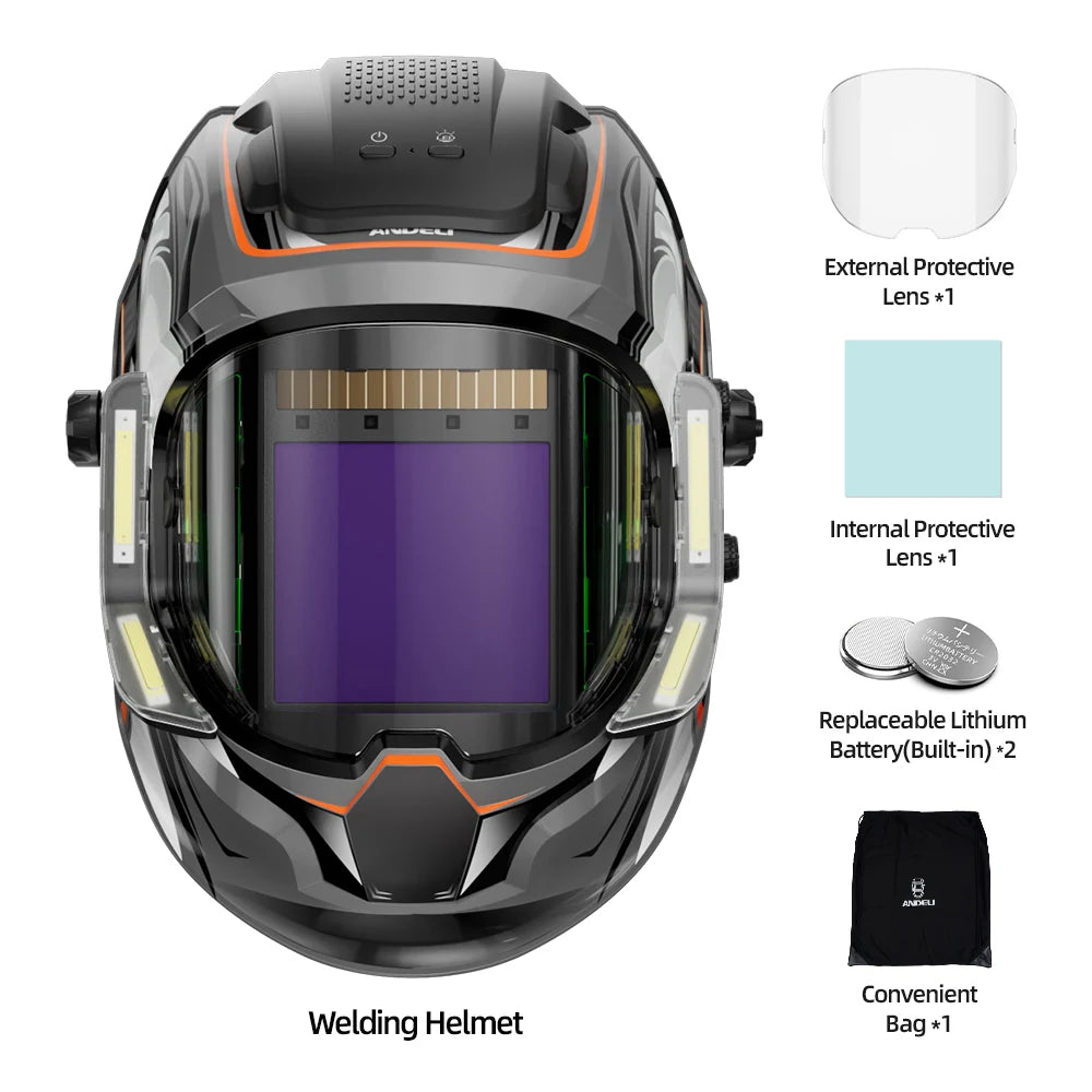 ANDELI Schweißhelm – Panorama-180°-Sicht 10 x 9,5 cm, 2x LED-Beleuchtung