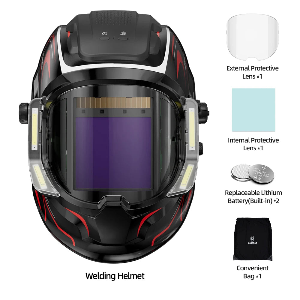 ANDELI Schweißhelm – Panorama-180°-Sicht 10 x 9,5 cm, 2x LED-Beleuchtung