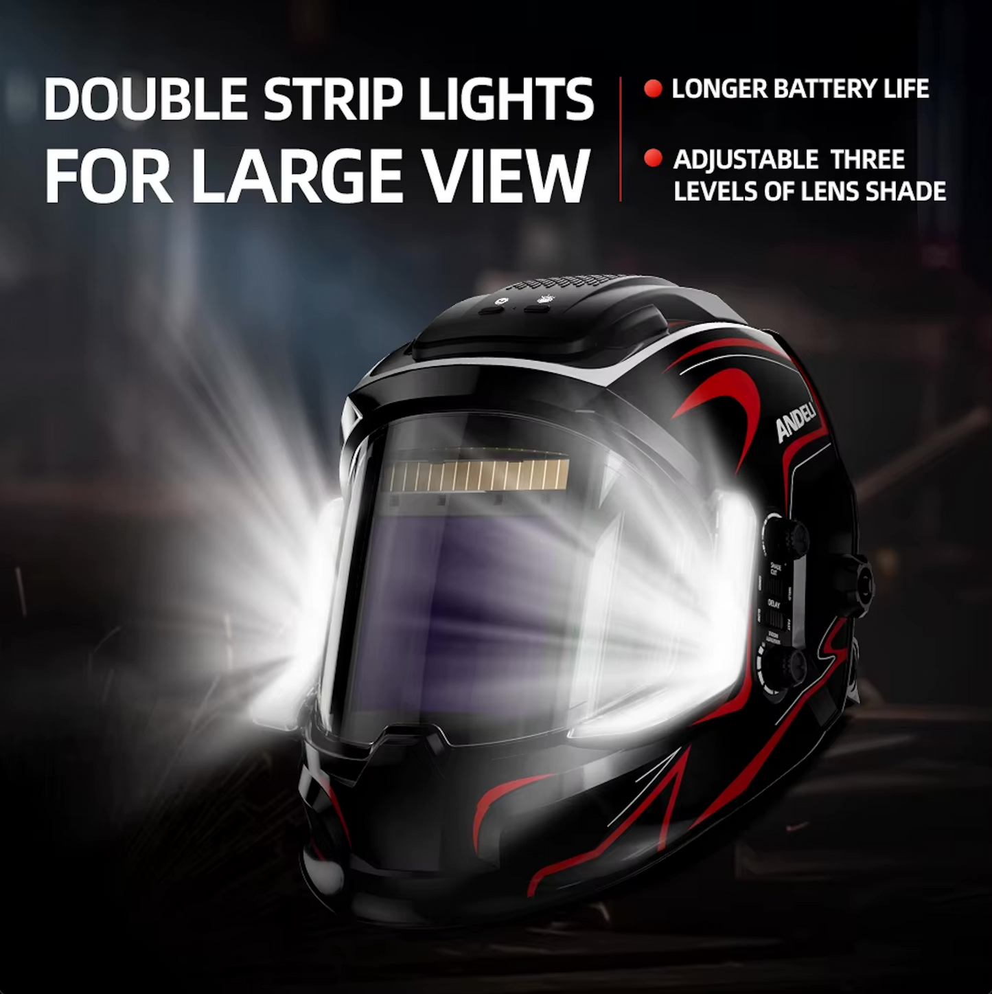ANDELI Schweißhelm – Panorama-180°-Sicht 10 x 9,5 cm, 4x LED-Beleuchtung